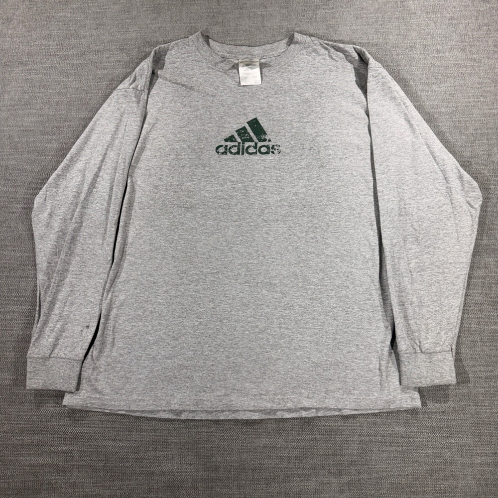 Adidas Long Sleeve T-Shirt Mens XL Gray Good Distressed Logo Founded 1948 Gothic